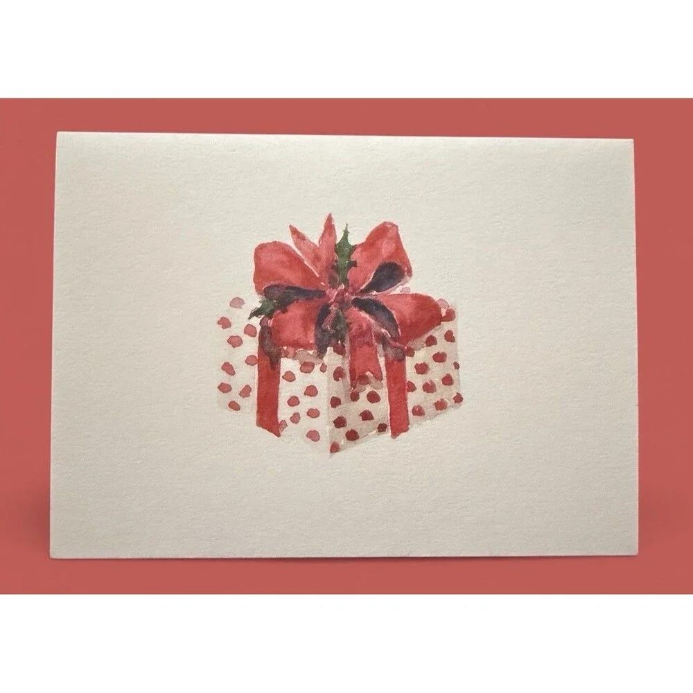 Vintage Oddballs Christmas Notecards - Watercolor- Polka Dot Gift Box - 10 Pk